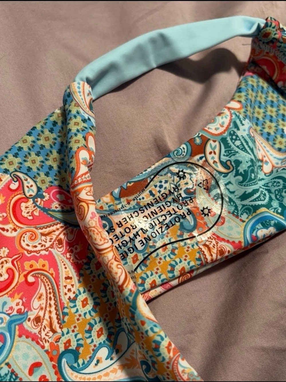 NEW | Multicolor Paisley Triangle Bikini with Light Blue Straps - Picture 6 of 6